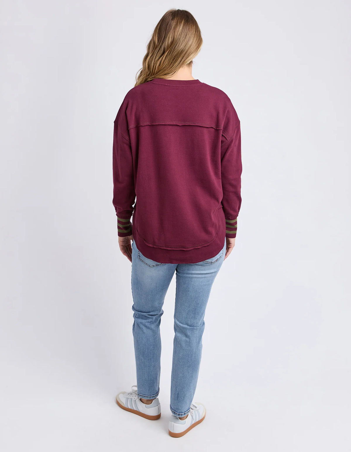 Foxwood | Alex Stripe Cuff Crew | Wine