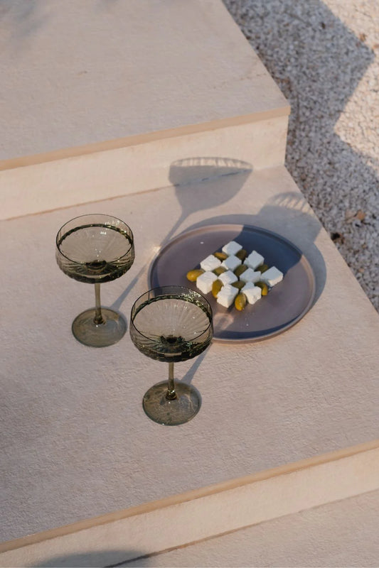 Set of 2 Olive Green Cocktail Glass