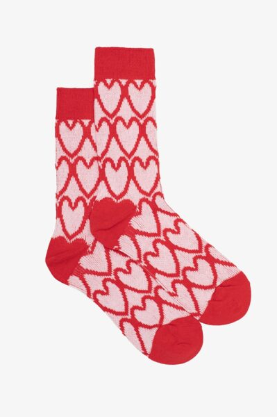 Antler - Sock -  Pink & Red Heart