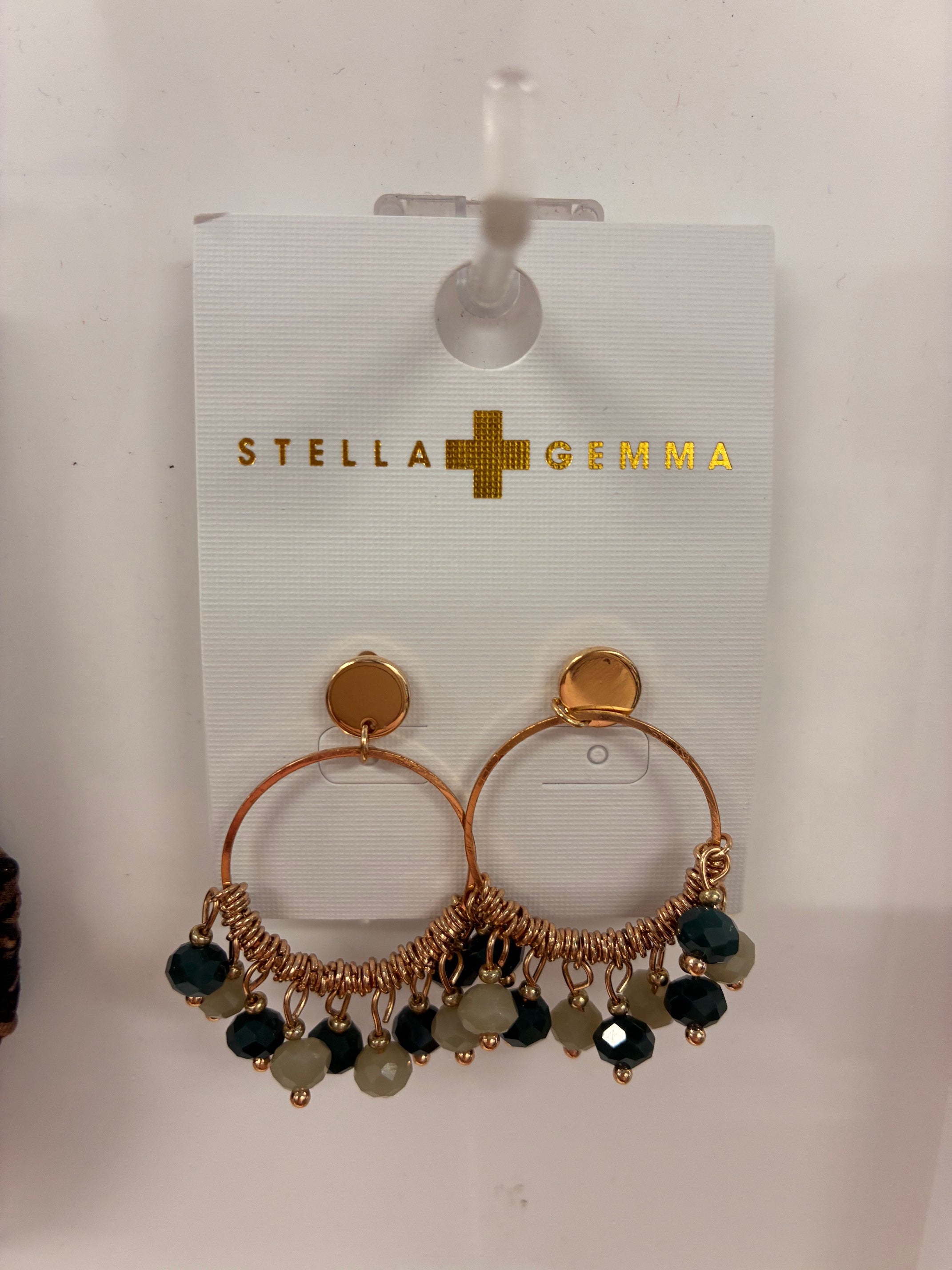 Stella + Gemma - Earrings - Gold Hoop with Emerald Beads