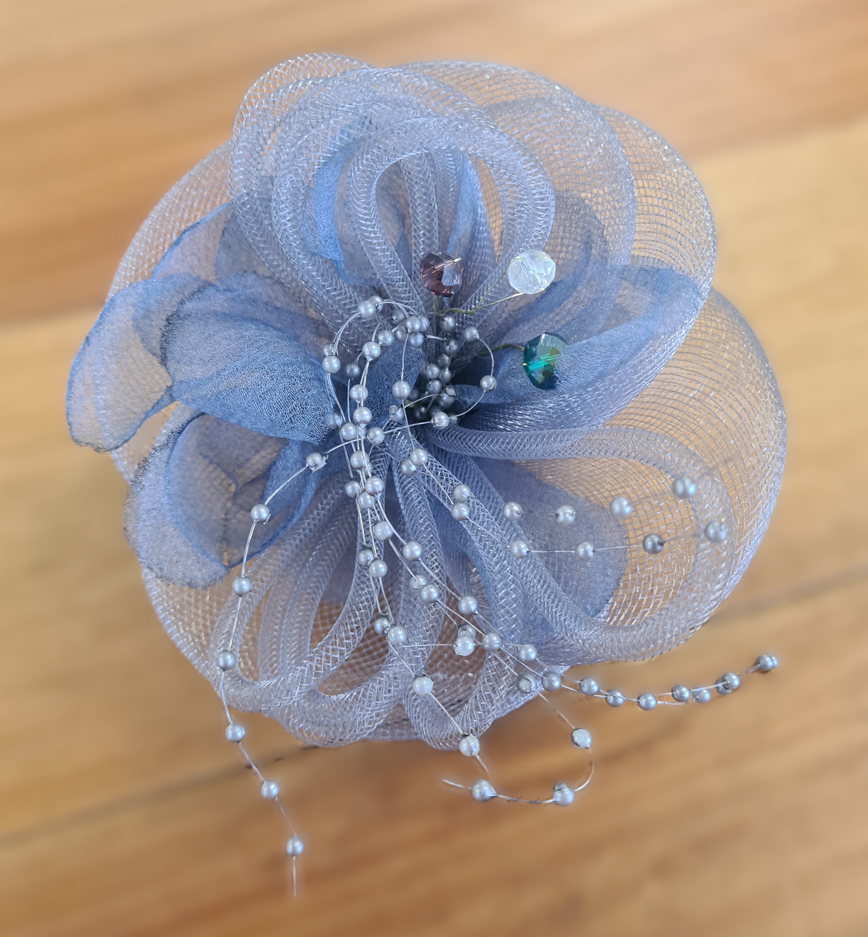 The Specialty House - Accessories - Grey Rosebud & Pearl Beads Fascinator