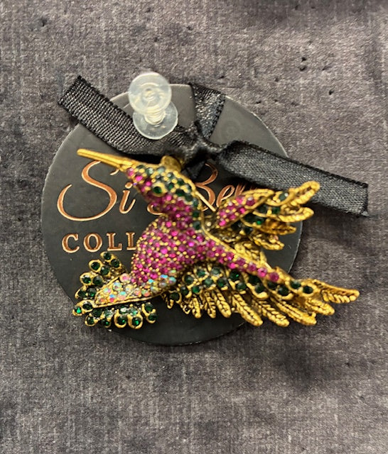 Si Belle - Brooch - Hummingbird in Pink