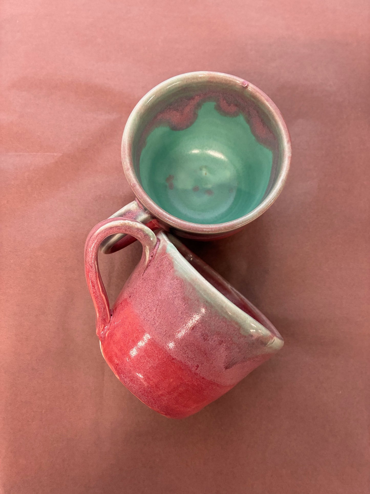 Porcelain Clay Pink and Green Glaze Handmade Mug