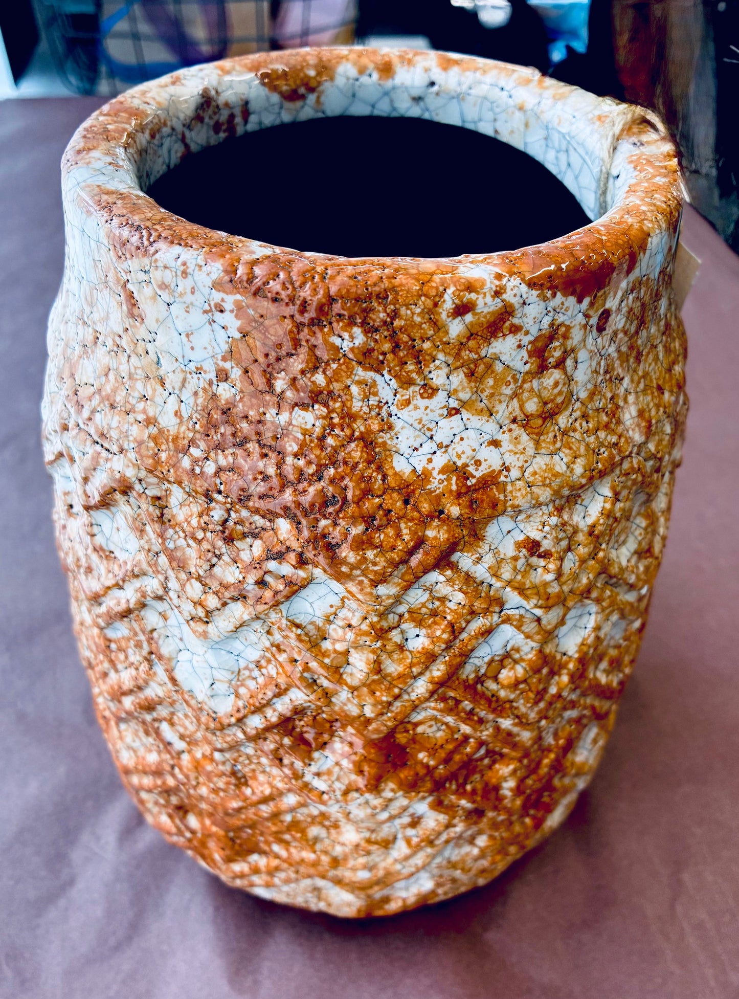 Ochre Crackle Textured Vase