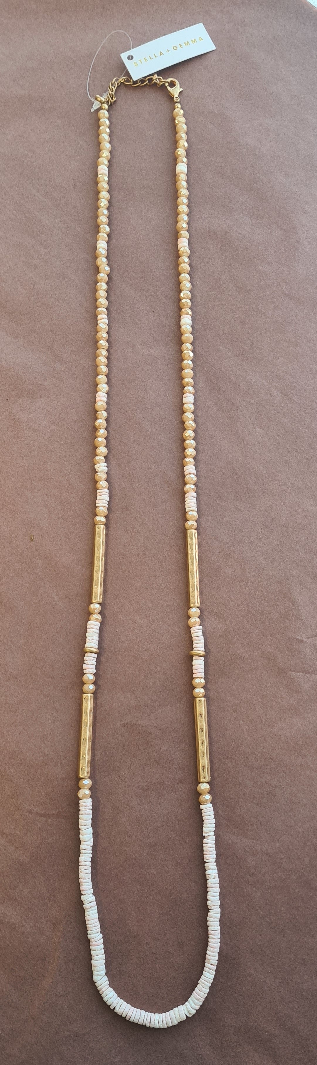 Stella + Gemma - Necklace Peach Moonstone with Beaten Gold