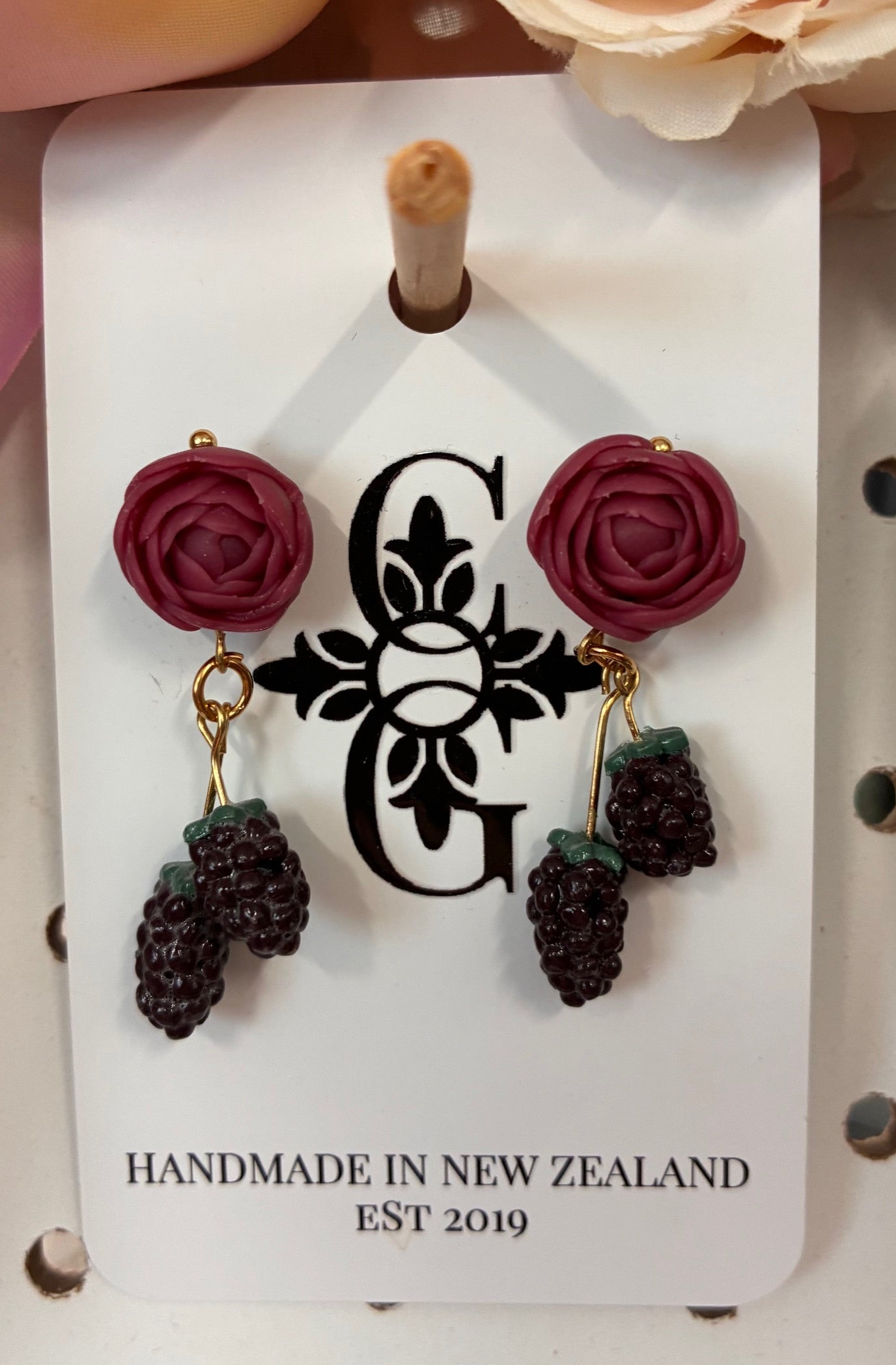 Clay Gossip - Earrings - Rose and Blackberry