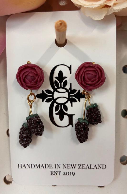 Clay Gossip - Earrings - Rose and Blackberry