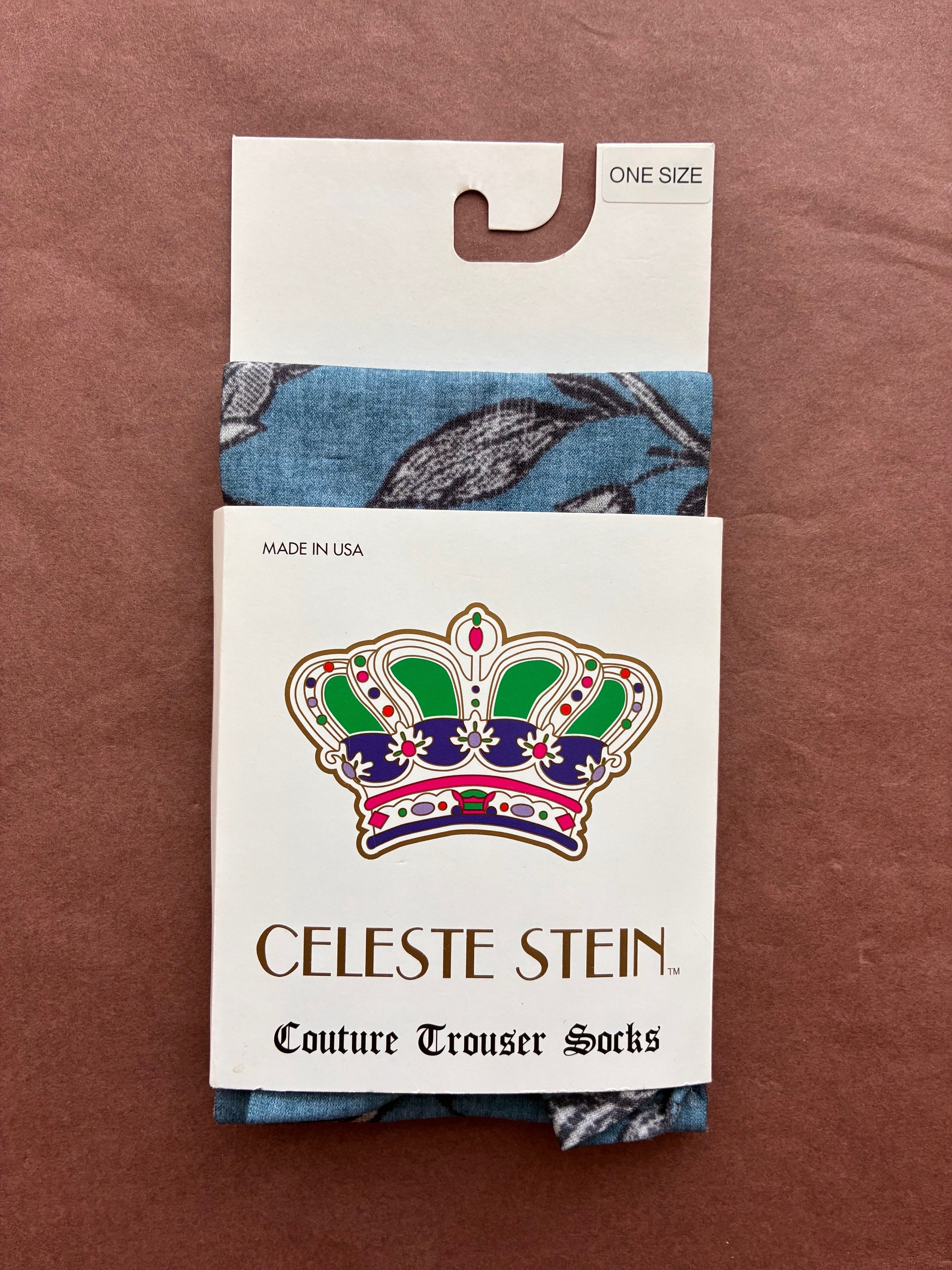 Celeste Stein Trouser Socks - Blue Leaves