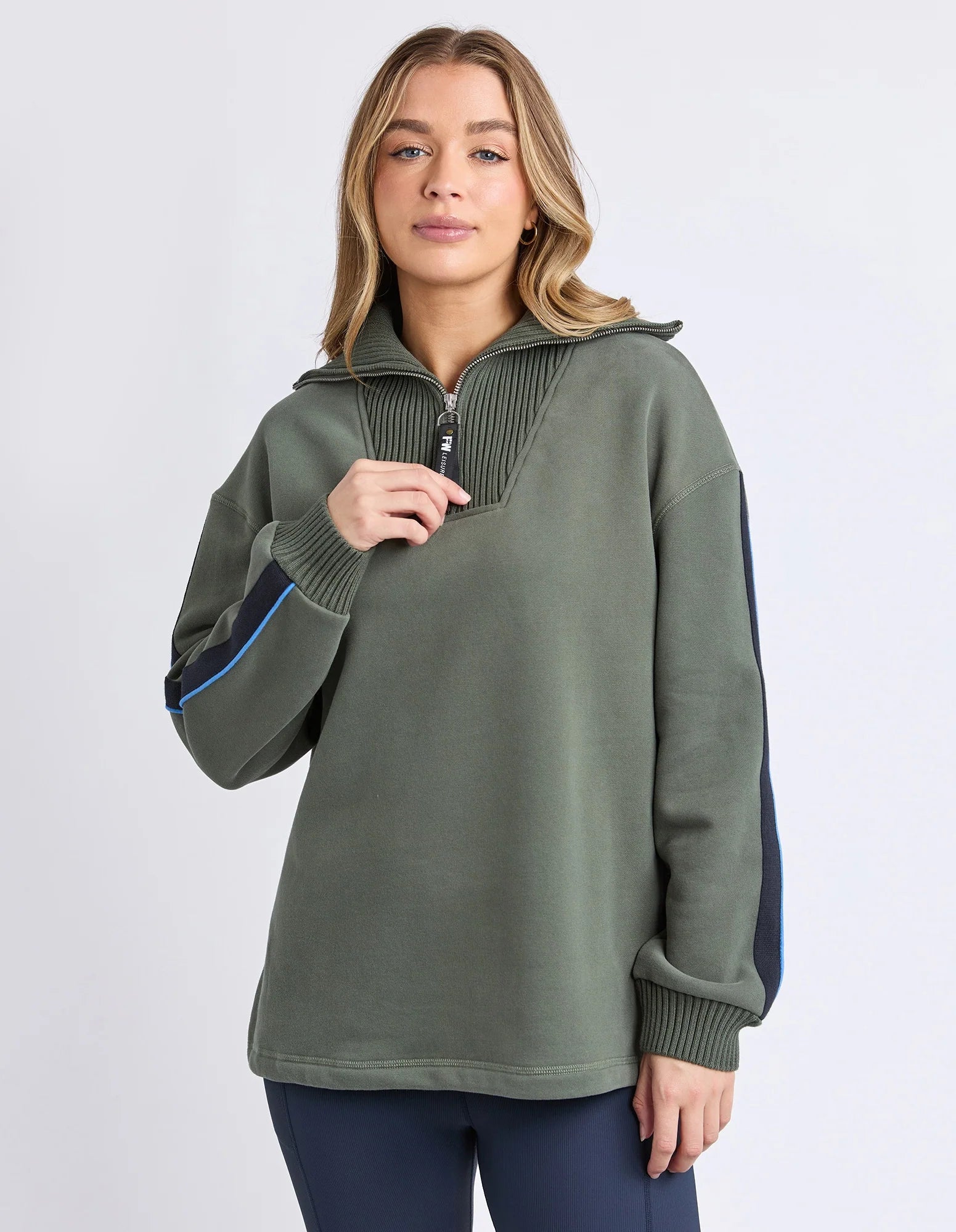 Foxwood - Knit Collar Crew - Khaki