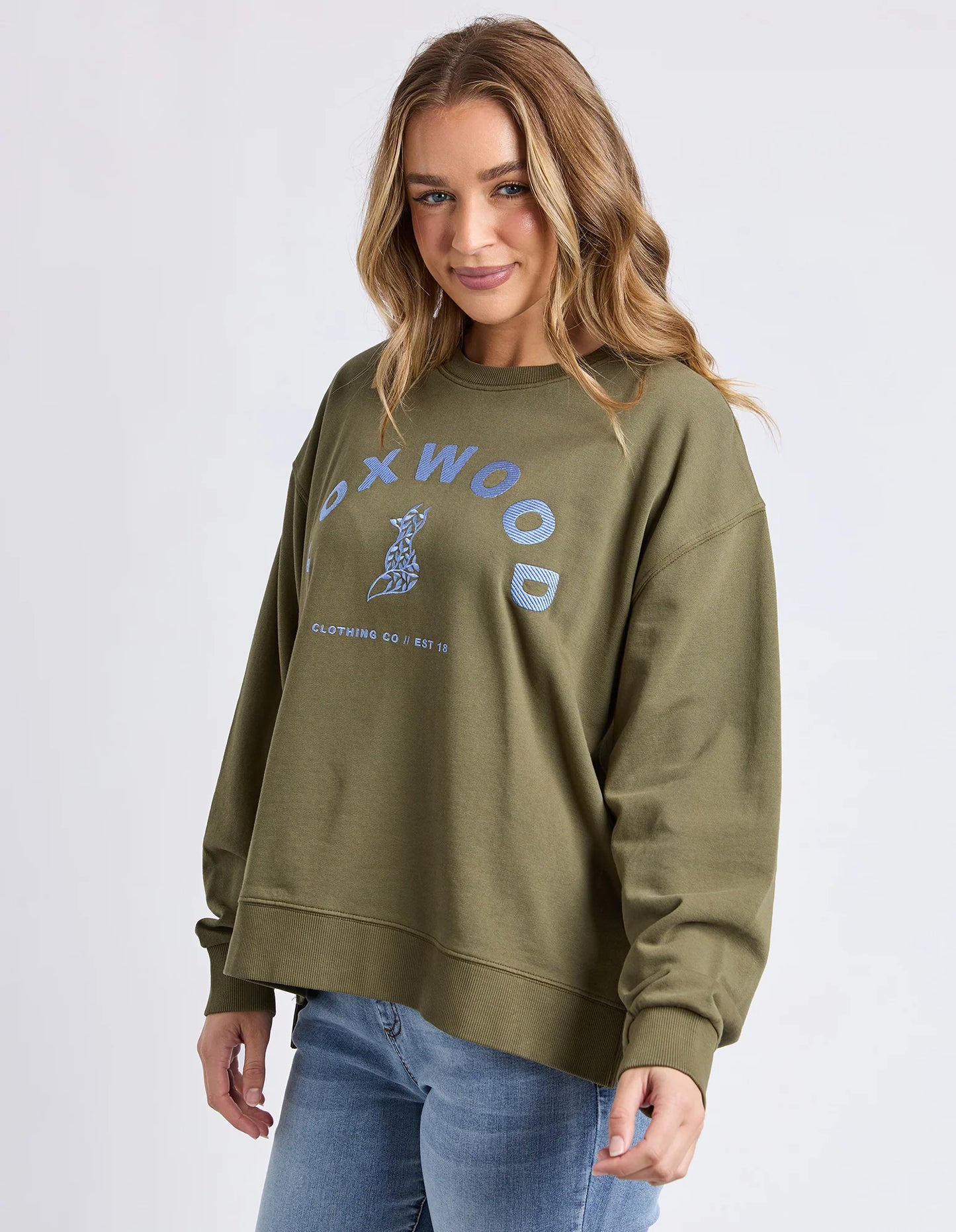 Foxwood Effortless Contrast Crew - Moss