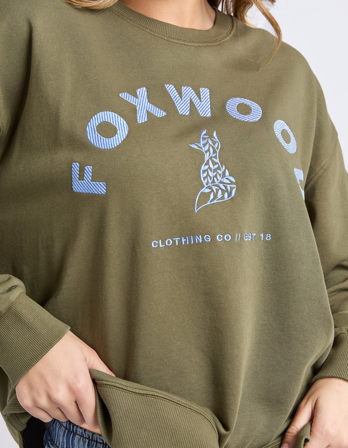Foxwood Effortless Contrast Crew - Moss