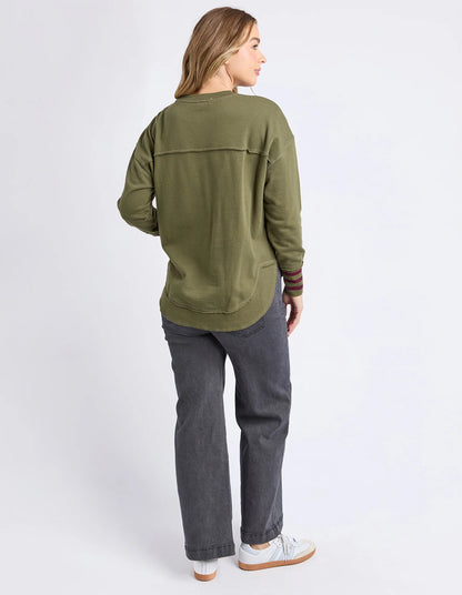 Foxwood Alex Stripe Cuff Crew - Moss