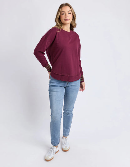 Foxwood | Alex Stripe Cuff Crew | Wine