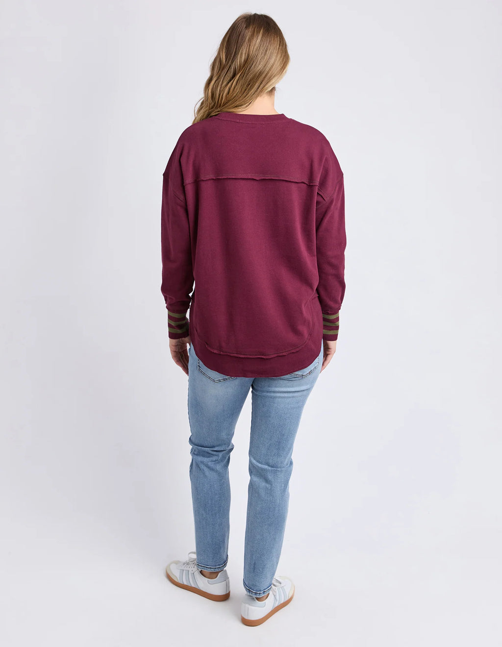 Foxwood Alex Stripe Cuff Crew - Wine