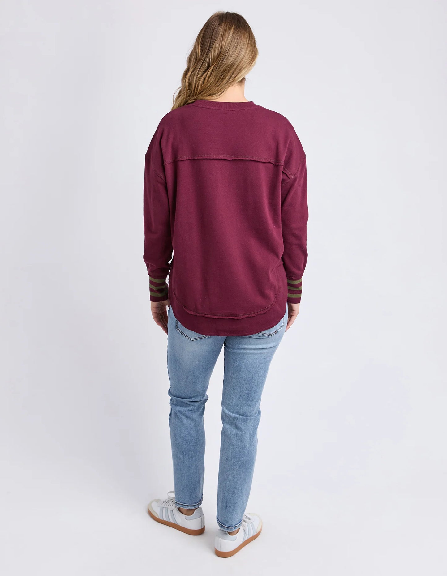 Foxwood | Alex Stripe Cuff Crew | Wine