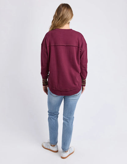 Foxwood | Alex Stripe Cuff Crew | Wine