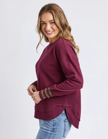 Foxwood | Alex Stripe Cuff Crew | Wine