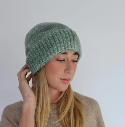 Cinnamon Two Tone Chunky Rib Beanie - Green