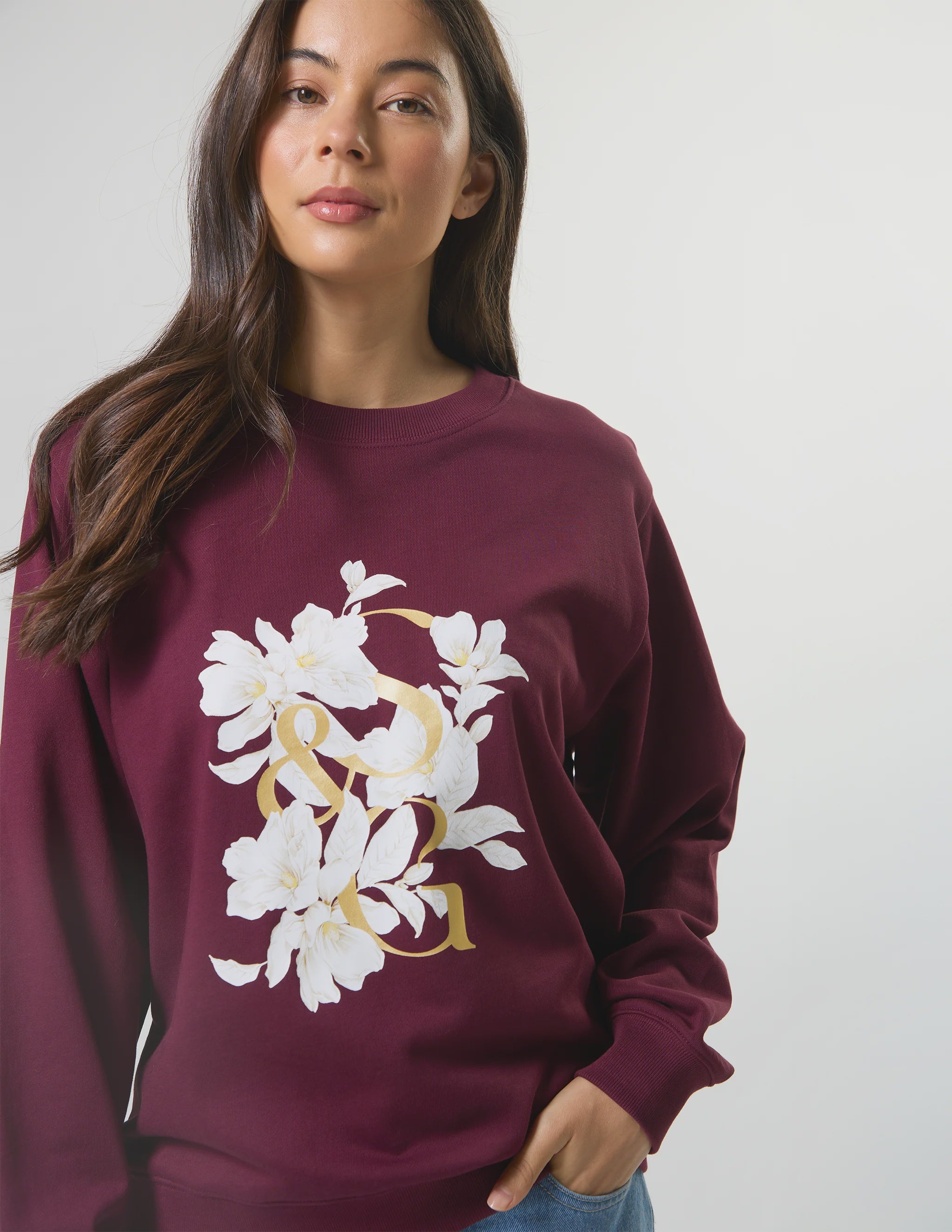 Stella + Gemma Essential Crew - Burgandy Blooms