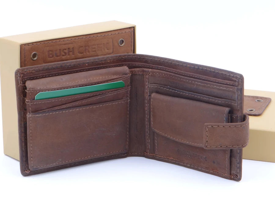 Second Nature Leather | Bush Creek Leather Billfold Wallet with Fastener | Various Colours