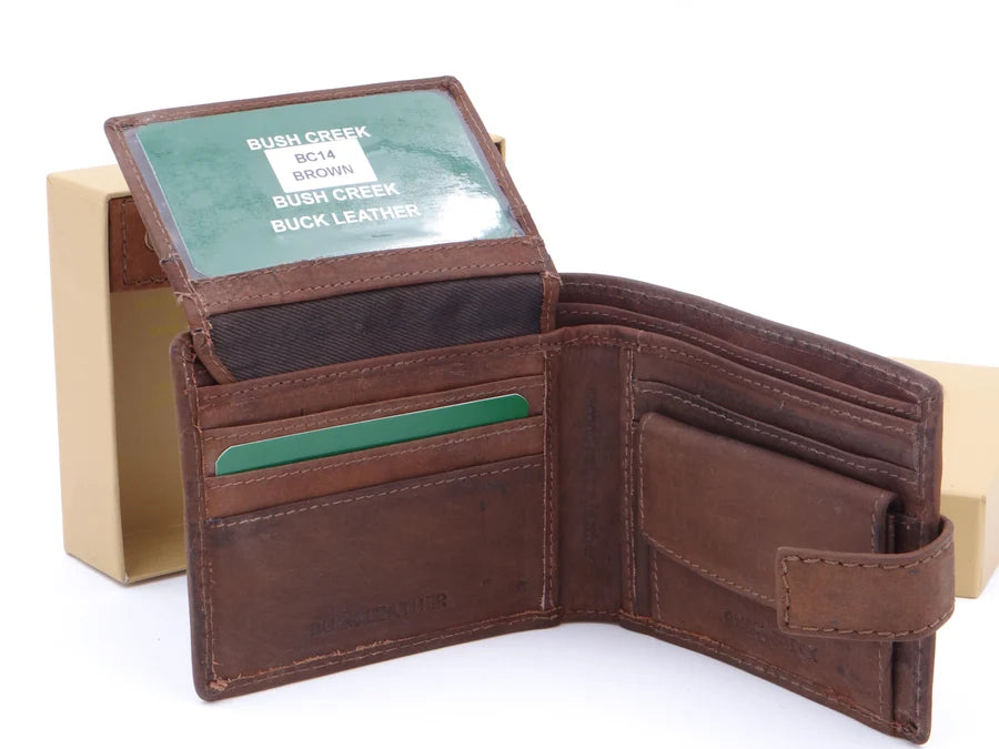 Second Nature Leather | Bush Creek Leather Billfold Wallet with Fastener | Various Colours