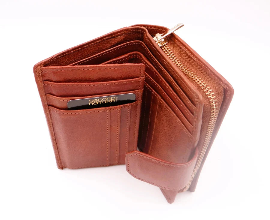 Second Nature Leather | Medium Tab Wallet with Zip | Various Colours