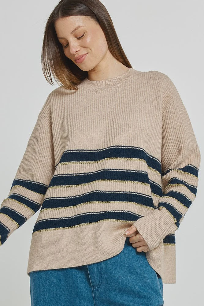Betty Basics Camryn Knit Sweater - Navy/Cream/Gold