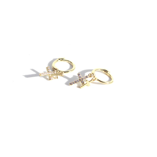 Queen of the Foxes | Earrings | Gold Huggies Petite Cross