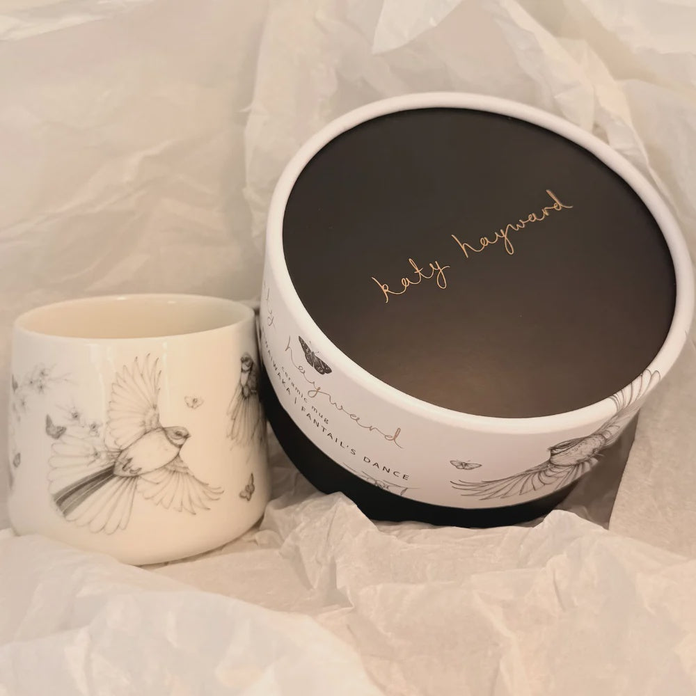 Katy Hayward | Ceramic Mug | Come Fly With Me – Pīwakawaka/ Fantail