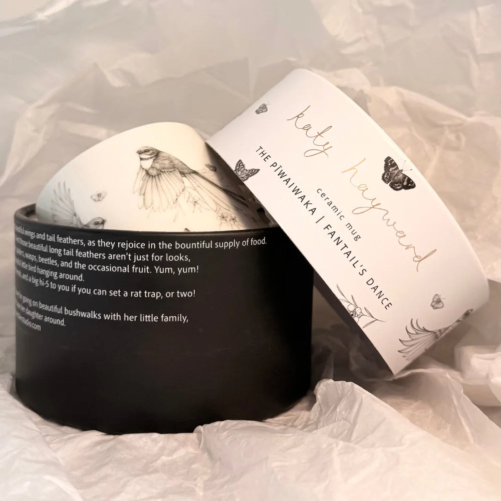 Katy Hayward | Ceramic Mug | Come Fly With Me – Pīwakawaka/ Fantail