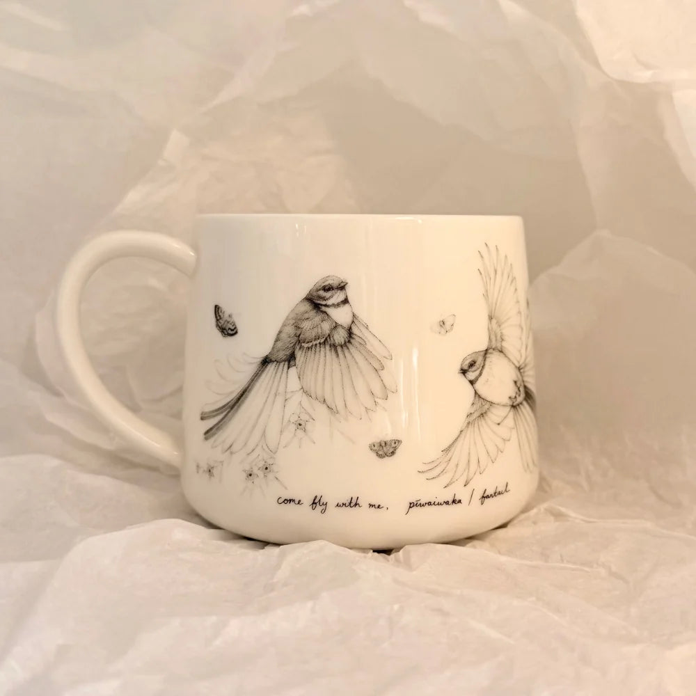 Katy Hayward | Ceramic Mug | Come Fly With Me – Pīwakawaka/ Fantail