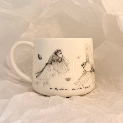 Katy Hayward | Ceramic Mug | Come Fly With Me – Pīwakawaka/ Fantail