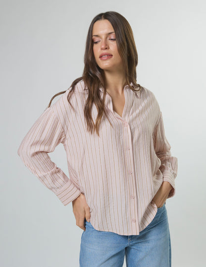 Stella & Gemma | Florencina Blouse | Soft Pink with Gold Stripes
