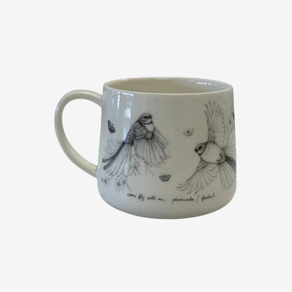 Katy Hayward | Ceramic Mug | Come Fly With Me – Pīwakawaka/ Fantail