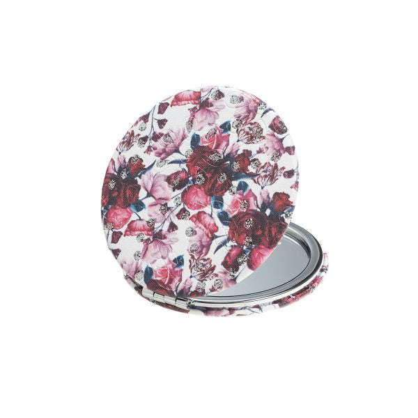 Compact Mirror - Rose Floral Sparkles