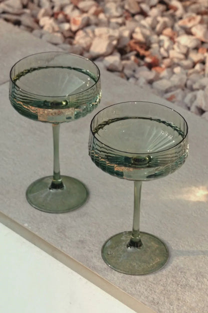 Set of 2 Olive Green Cocktail Glass