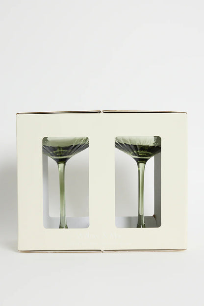 Set of 2 Olive Green Cocktail Glass