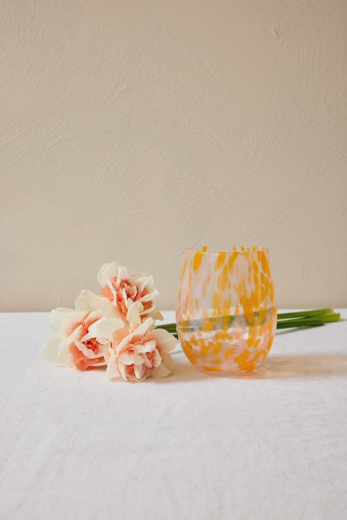 Stemless Orange White Splatter Wine Glass
