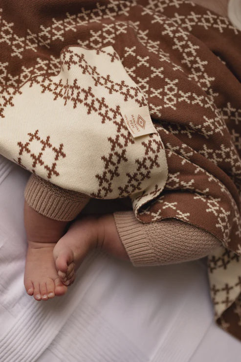 Hawaiiki Pepi - Pātikitiki 100% Organic Cotton Blanket - Brown