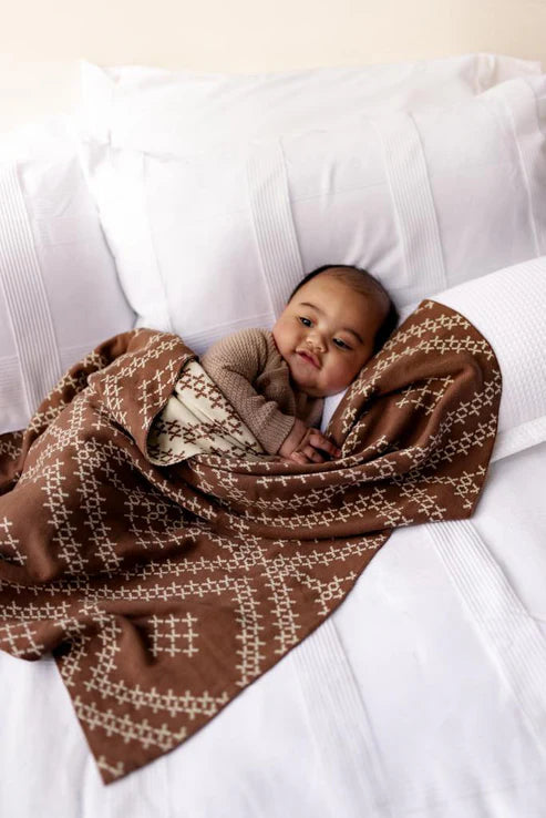 Hawaiiki Pepi - Pātikitiki 100% Organic Cotton Blanket - Brown