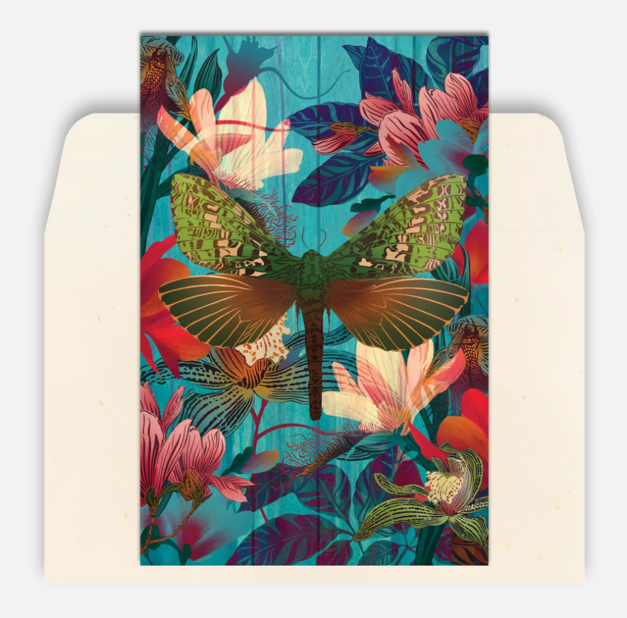 Pūriri Moth & Floral Greeting Card