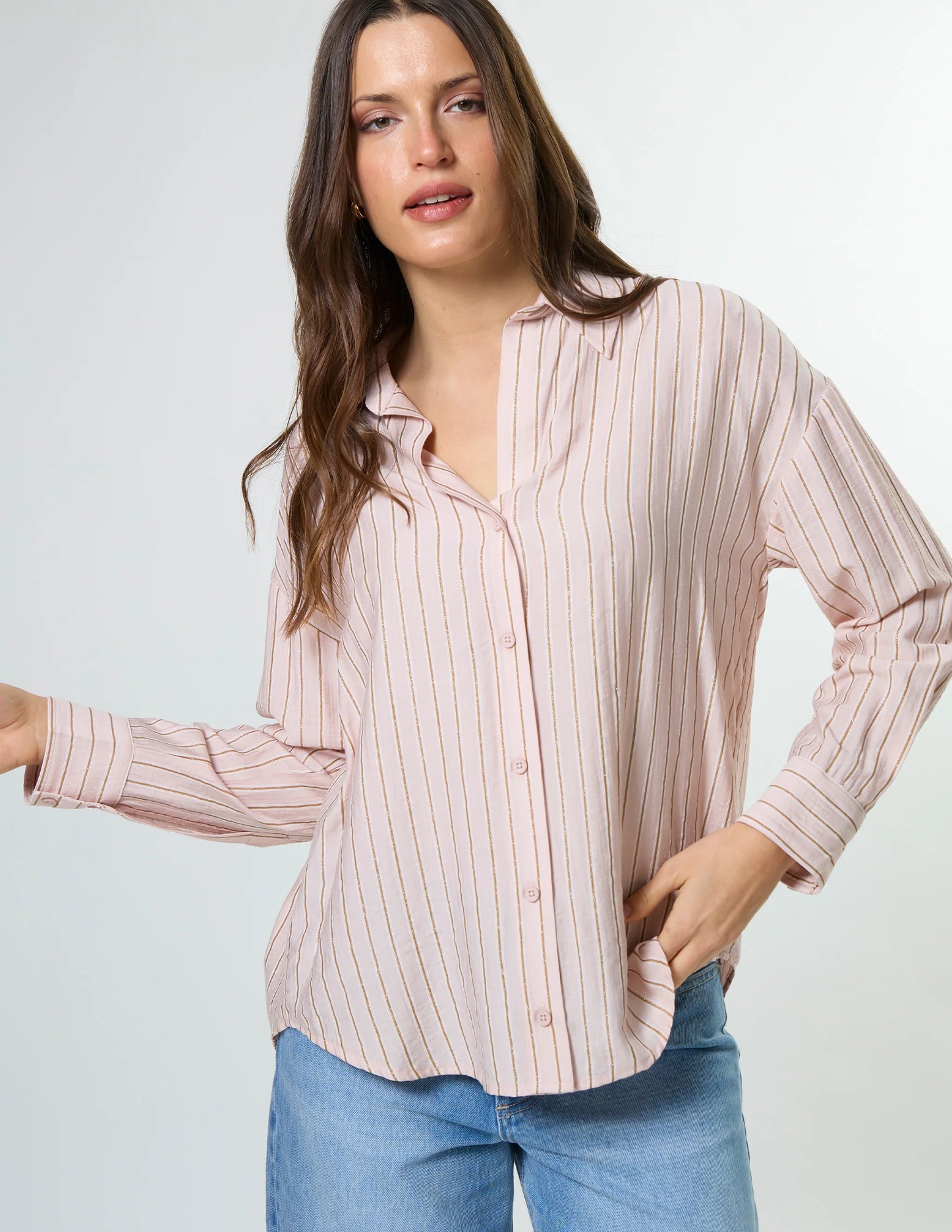 Stella & Gemma | Florencina Blouse | Soft Pink with Gold Stripes