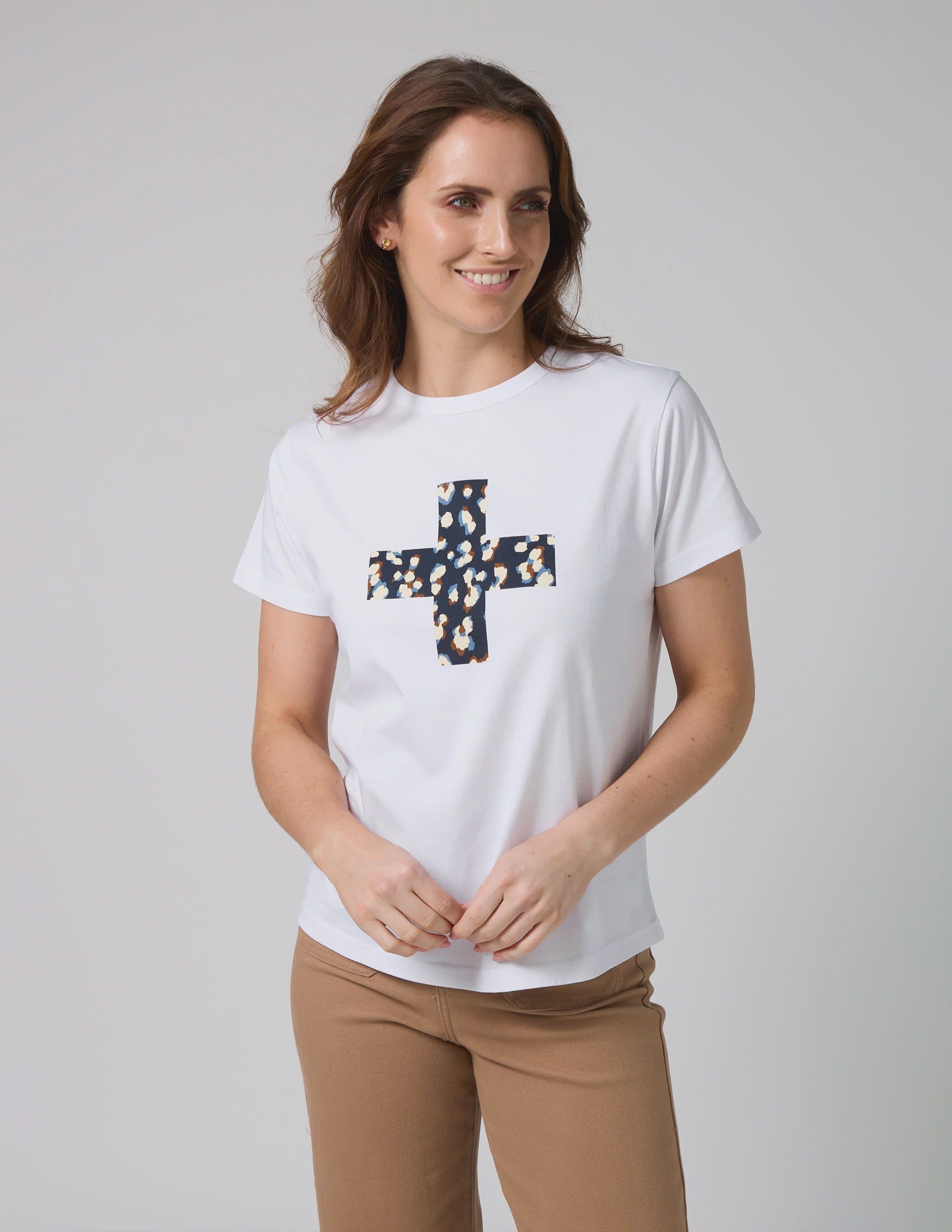 Stella + Gemma - White Ace Tee - Leopard Cross