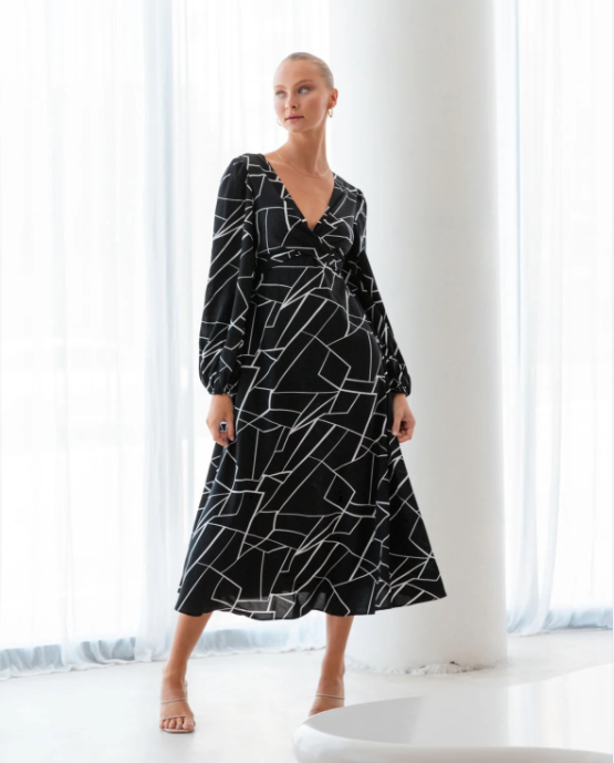 White Closet | Maxi Dress | Black Geometric