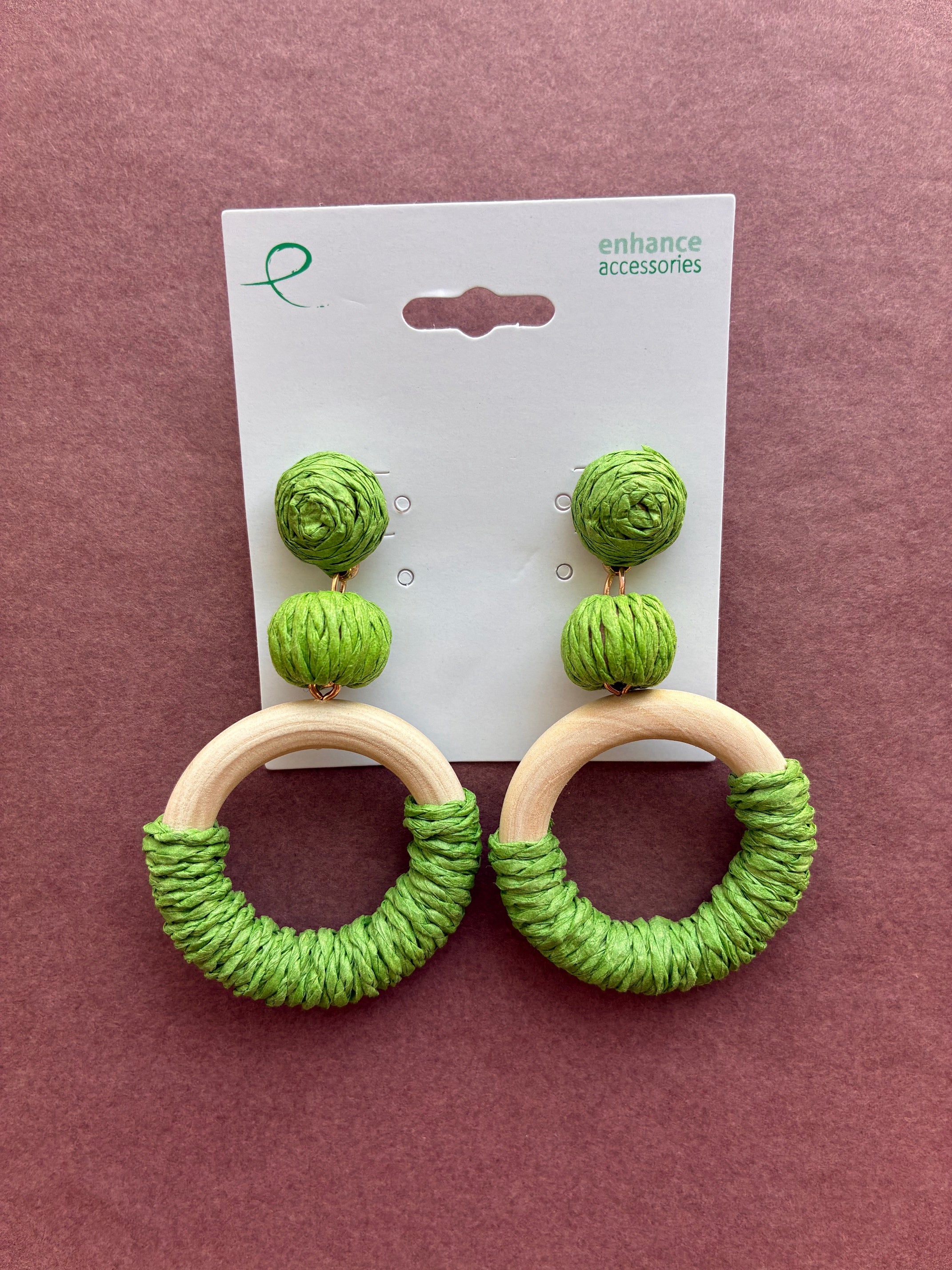 Enhance Earring Tilly Green Wooden Circle