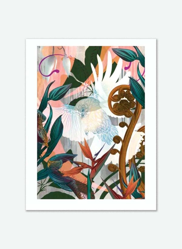 Flox | Boutique Print A4 | White Fantail & Punga