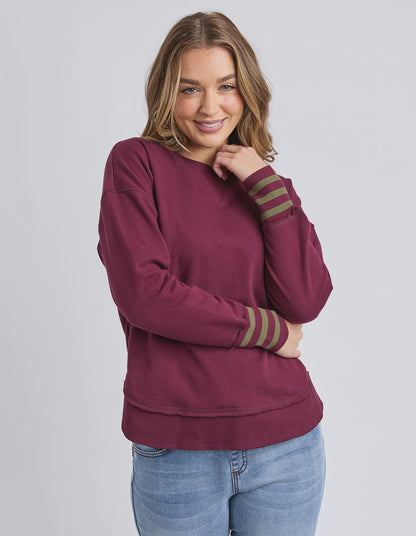 Foxwood | Alex Stripe Cuff Crew | Wine