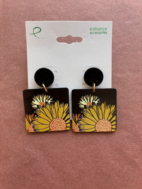 Enhance Earring - Sunflowers on Black
