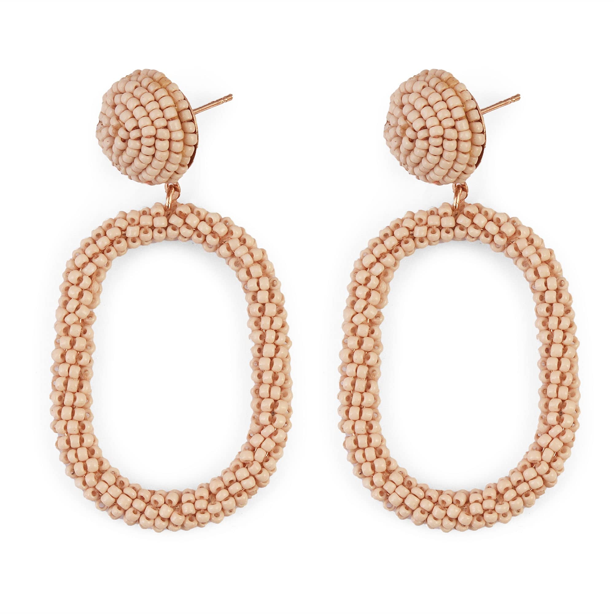 Beau Beige Beaded Dangly Earrings