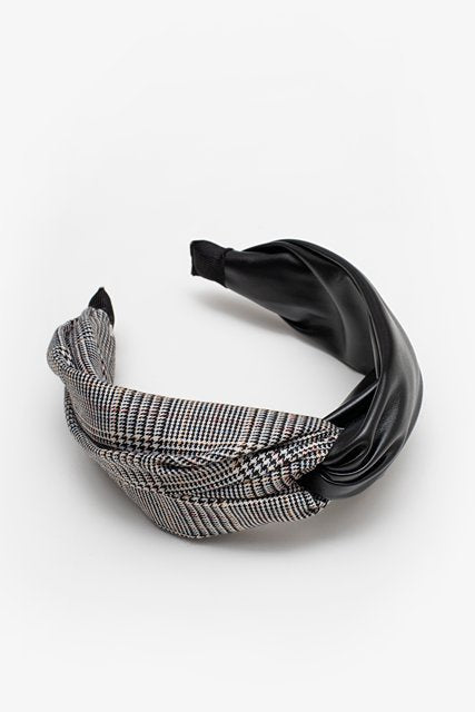 Antler - Plaid PU Knot Headband - Black